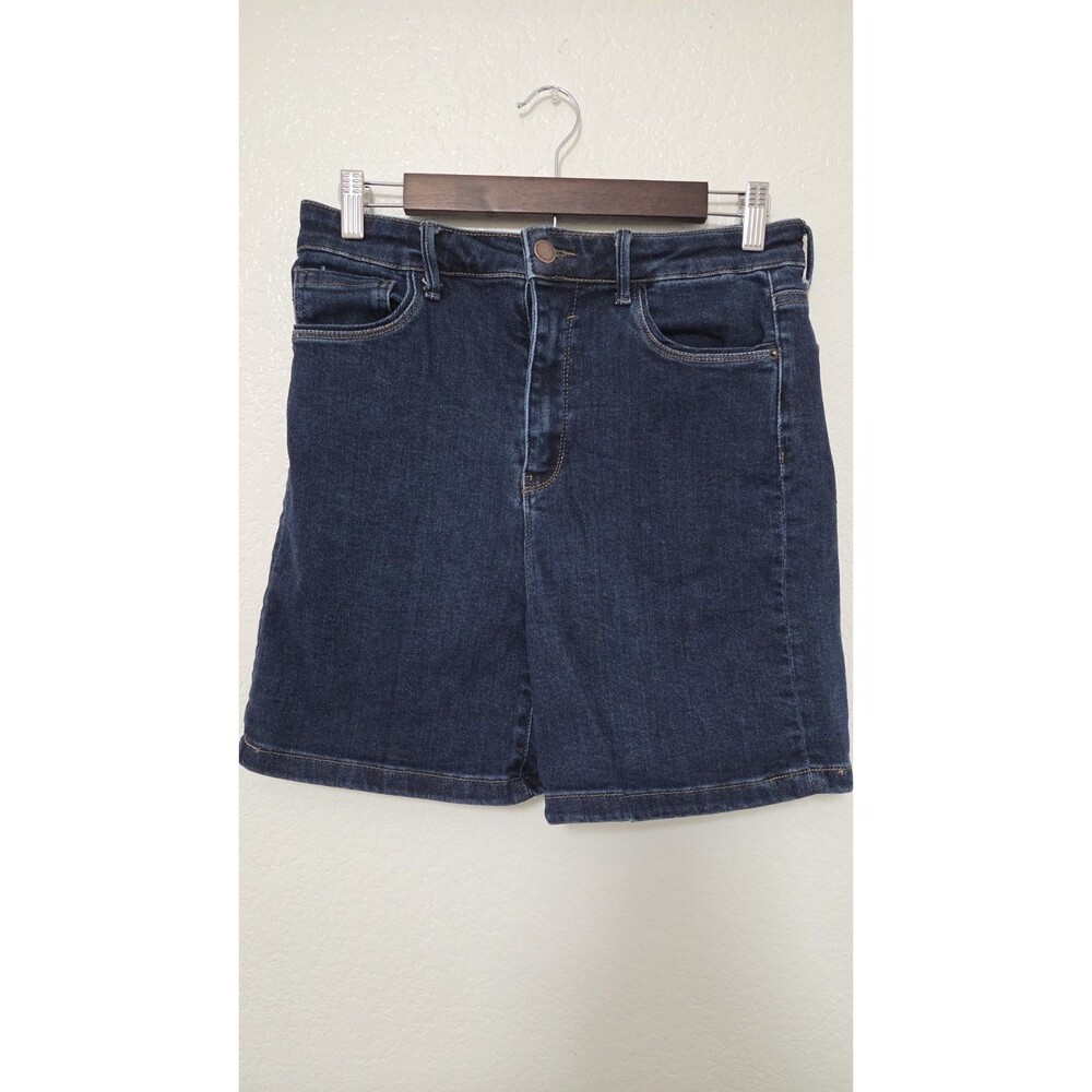 Risen Shorts Womens L Blue High Rise Stretch Denim Casual Dark Wash Jorts